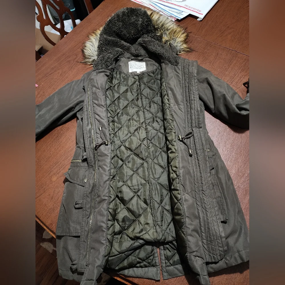 RACHEL Rachel Roy Olive Utility Jacket with Faux Fur Hood - Picture 8 of 13